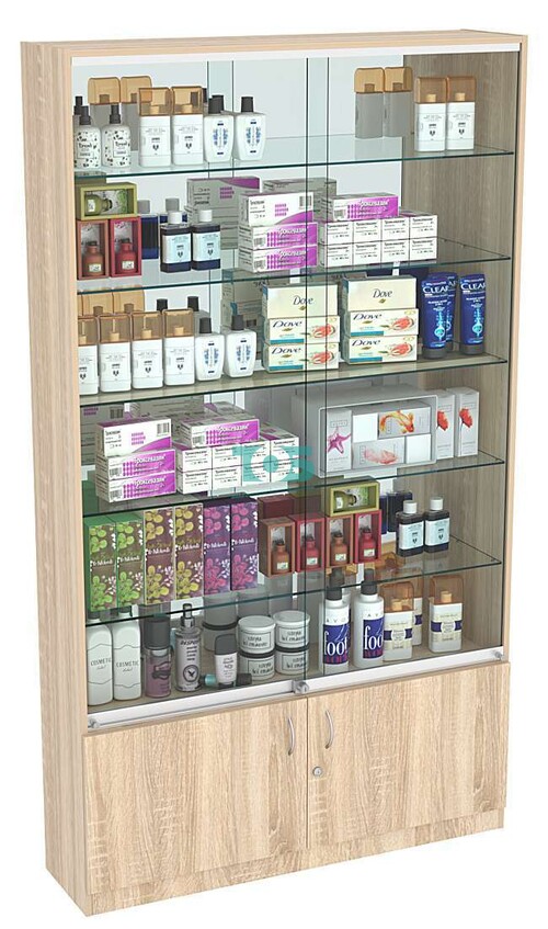 Витрина СЭСП-Z №1-1-300 (З/C - Зеркало) со стеклянными полками и шторками