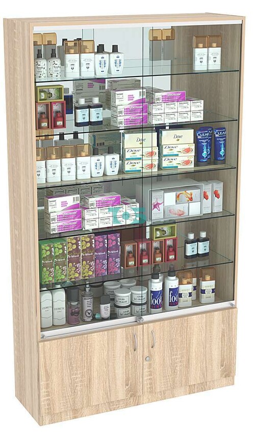 Витрина СЭСП-Z №1-1-400 (З/C - Зеркало) со стеклянными полками и шторками