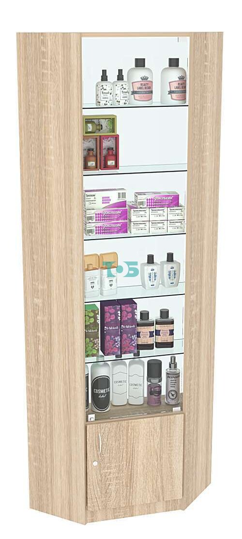 Угловая витрина СЭСП-Z №5-300 (З/C - Стекло) со стеклянными полками и дверкой