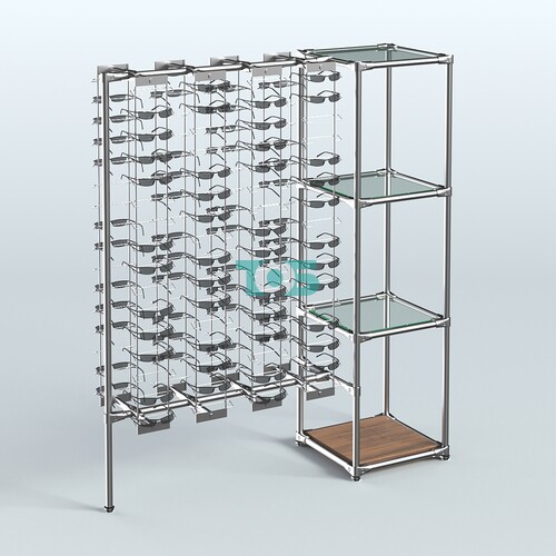 Хромированный стенд для продажи очков ЛИНИЯ №1-1-Д24 с полками стекло 6мм