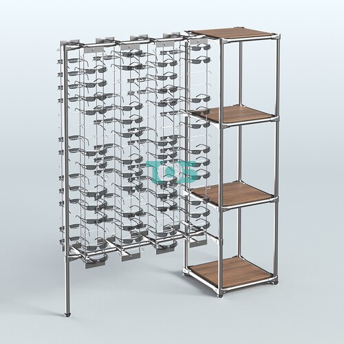 Хромированный стенд для продажи очков ЛИНИЯ №1-3-Д24 с полками ДСП 16 мм