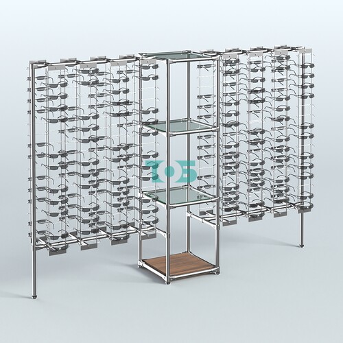 Хромированный стенд для продажи очков ЛИНИЯ №2-1-Д24 с полками стекло 6 мм