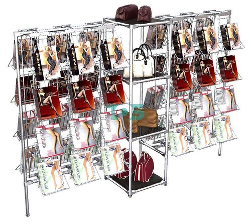 Хромированный двусторонний стенд для продажи колгот ЛИНИЯ Д-02 №2-2 с тонированными полками стекло 8 мм