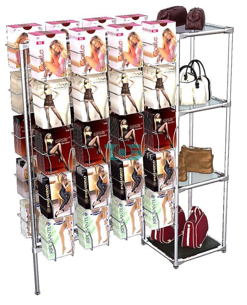 Островной стенд для продажи колгот с хромированными ячейками ЛИНИЯ Д-12 №1-1 и полками стекло 6мм