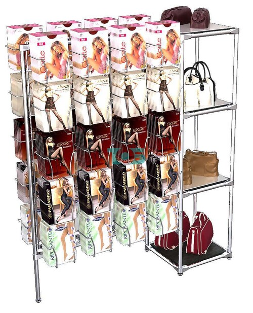 Стенд хромированный односторонний для продажи колгот ЛИНИЯ Д-12 №1-4 с зеркальными полками 4 мм