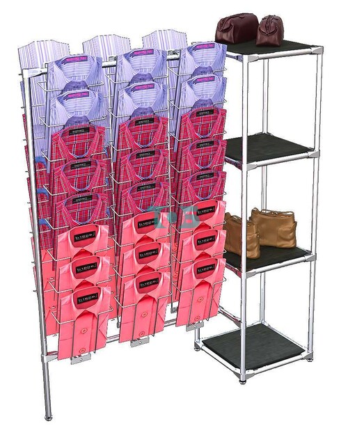 Хромированный стенд для продажи рубашек ЛИНИЯ СДПР-Д-04 №1-3 с полками ДСП 16 мм