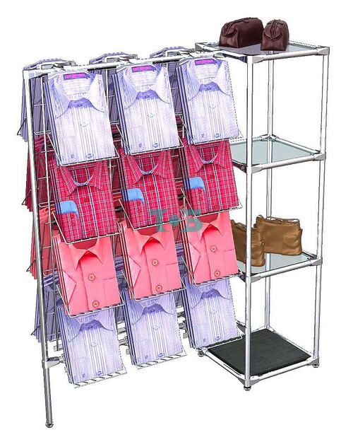 Хромированный стенд для продажи рубашек ЛИНИЯ СДПР-Д-02 №1-1 с полками стекло 6 мм и ячейками