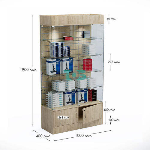 Витрина СЕТЬ №1-П с экономпанелью и полками