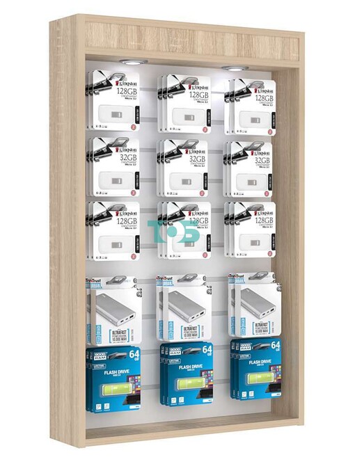 Витрина настенная №2-2В с верхней подсветкой и эконом панелью