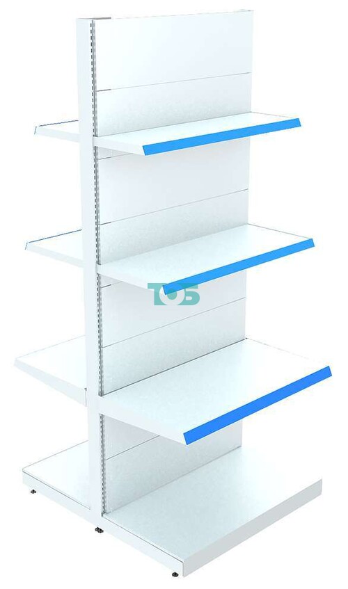 Высокий островной металлический стеллаж с полками для магазина рубашек