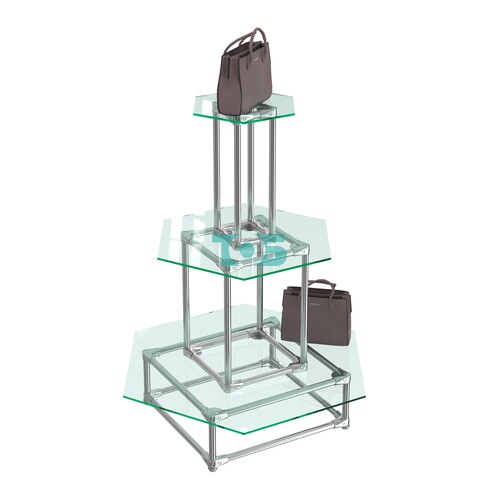 Торговый хромированный остров ПИРАМИДА №8 (полки стекло 8мм прозрачное)