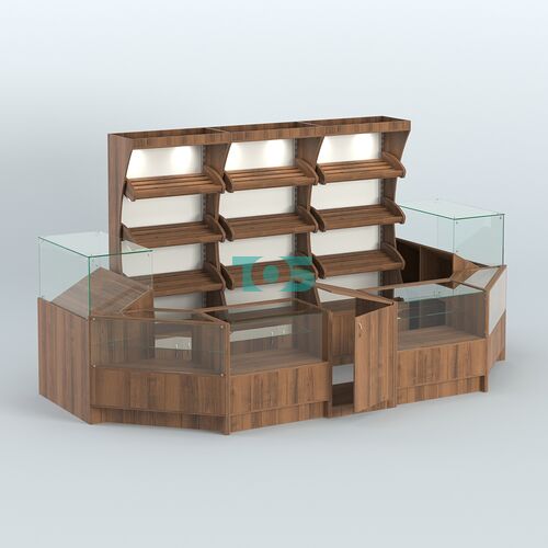 Пристенный павильон с недорогими прилавками для выкладки хлеба и выпечки №3