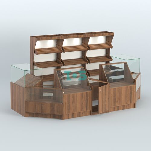 Пристенный павильон с прилавками из ДСП для продажи хлеба и выпечки №4