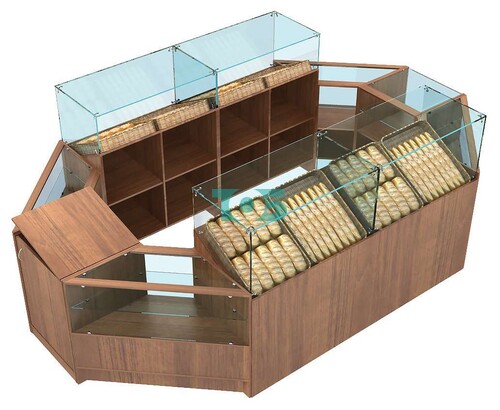 Островной павильон в каркасе из ДСП, стекла для демонстрации хлеба и выпечки №3