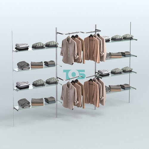 Neo Fix №8(М) с М-образными поручнями из хрома и прозрачными полками (3600 мм)