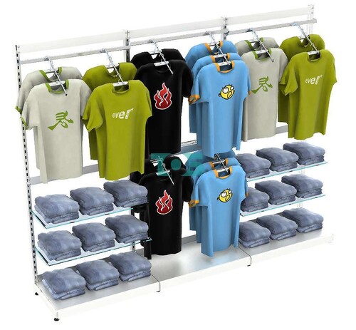 Торговая пристенная система серии METAL с пристенными поручнями и прозрачными полками для одежды без задней стенки шириной 3000 мм №4