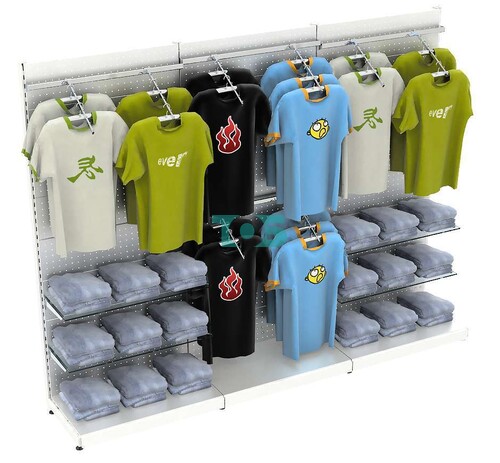 Торговая пристенная система серии METAL для одежды с задней стенкой, пристенными поручнями и прозрачными полками шириной 3000 мм №4