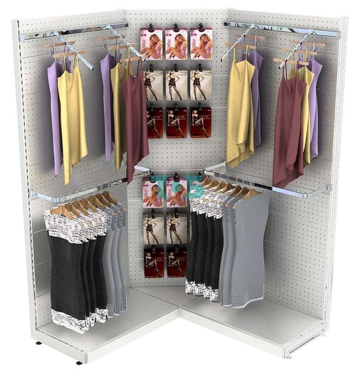 Торговая пристенная угловая система серии METAL для одежды с комби- нированными поручнями с задней стенкой №2