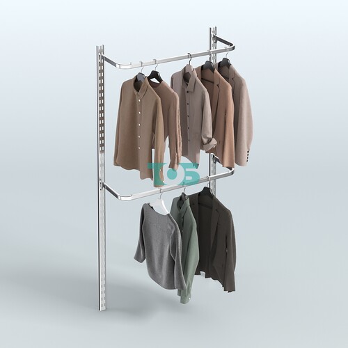 Настенная система для торговли одеждой METAL с П-образными поручнями без задней стенки шириной 1000 мм №1