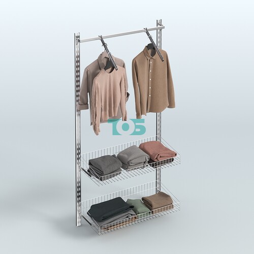 Настенная система для торговли одеждой METAL с пристенными поручнями и корзинами без задней стенки шириной 1000 мм №4