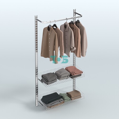 Настенная система для торговли одеждой METAL с П-образными поручнями и корзинами без задней стенки шириной 1000 мм №5