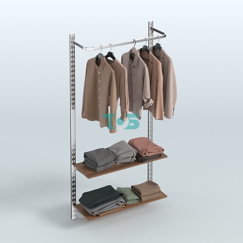 Настенная система для торговли одеждой METAL с поручнем и полками из ДСП без задней стенки шириной 1000 мм №8