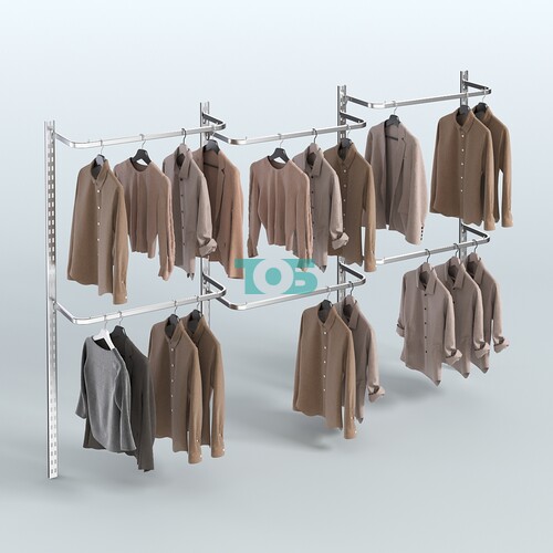 Настенная система для торговли одеждой METAL без задней стенки шириной 3000 мм с П-образными поручнями №1