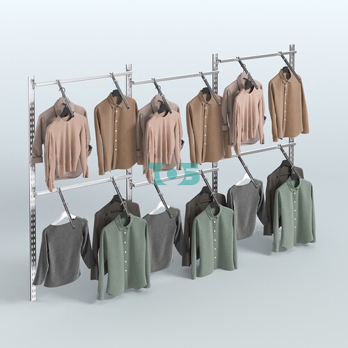 Настенная система для торговли одеждой METAL без задней стенки шириной 3000 мм с пристенными поручнями №2