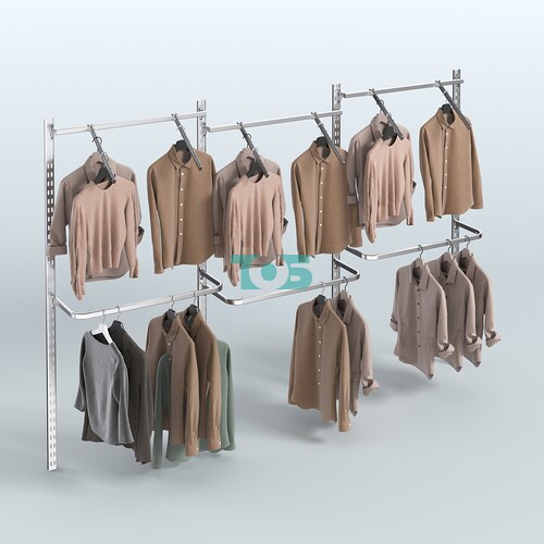 Настенная система для торговли одеждой METAL без задней стенки шириной 3000 мм с комби- нированными поручнями №3