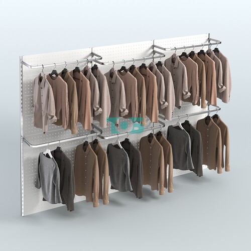 Настенная система для торговли одеждой METAL с задней стенкой шириной 3000 мм с П-образными поручнями №1