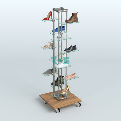 Торговый стенд для обуви с прозрачными полками ЛЕСЕНКА №1-2