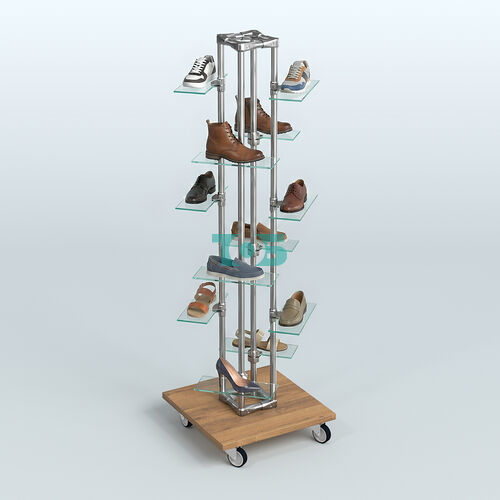 Торговый стенд для обуви с полками из стекла ЛЕСЕНКА №2-2