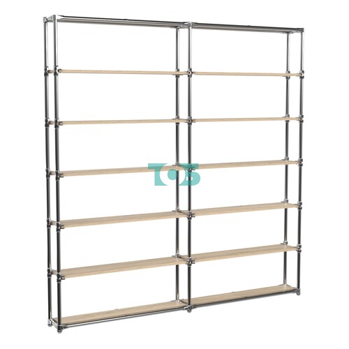 Пристенный торговый двух- секционный стеллаж ЛАЙТ с узкими полками ДСП №5