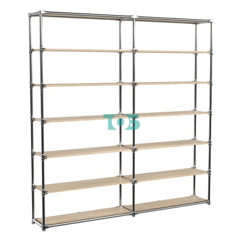 Пристенный торговый двух- секционный стеллаж ЛАЙТ с пятью рядами полок ДСП №6