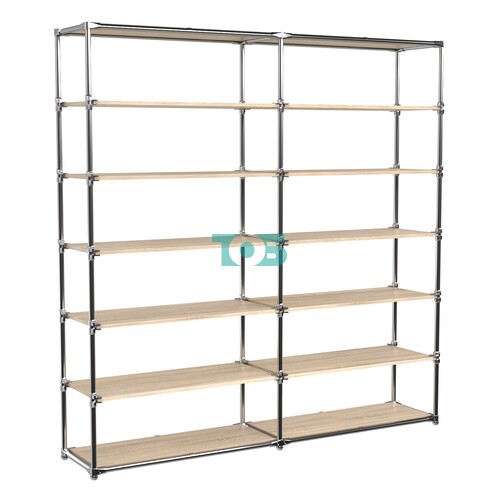 Пристенный торговый двух- секционный стеллаж ЛАЙТ с широкими полками ДСП №7