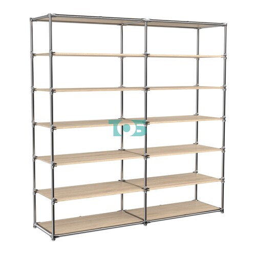 Пристенный торговый двух- секционный стеллаж ЛАЙТ с глубокими полками ДСП №8