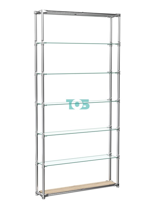 Пристенный торговый стеллаж ЛАЙТ с узкими стеклянными полками №1