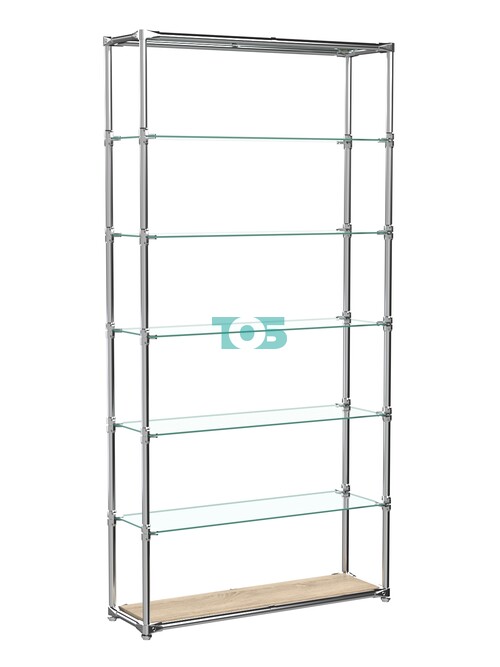 Пристенный торговый стеллаж ЛАЙТ с полками из прозрачного стекла №2