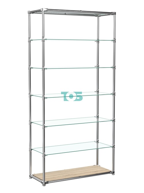 Пристенный торговый стеллаж ЛАЙТ с широкими стеклянными полками №3