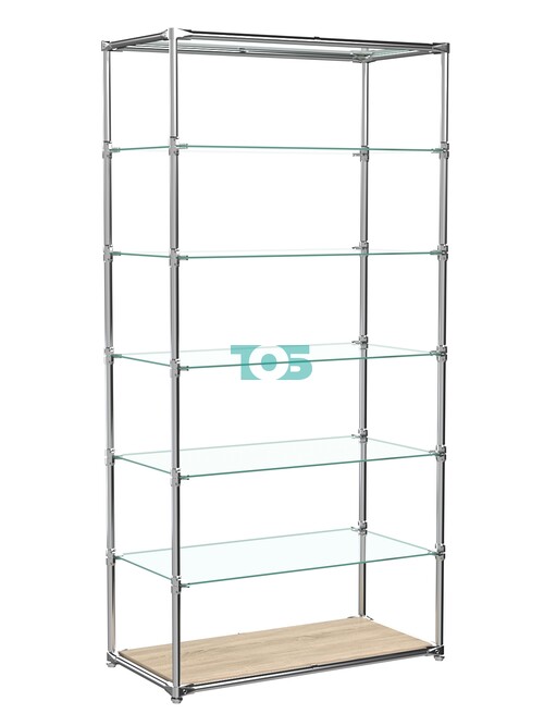 Пристенный торговый стеллаж ЛАЙТ с глубокими прозрачными полками №4