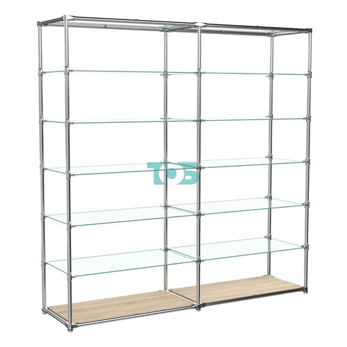 Пристенный торговый двух- секционный стеллаж ЛАЙТ с глубокими прозрачными полками №8