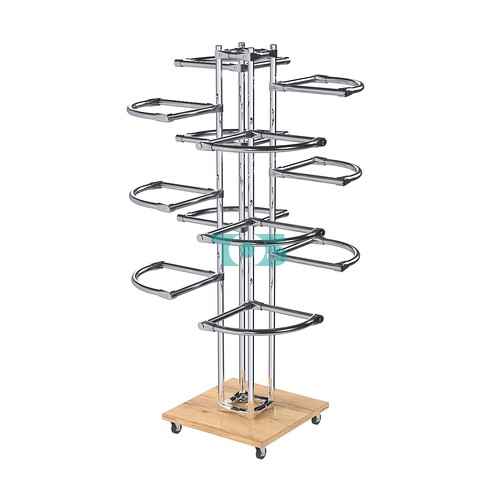 Торговое хромированное трехъярусное вешало с регулируемыми поручнями СЕКТОР №3-1