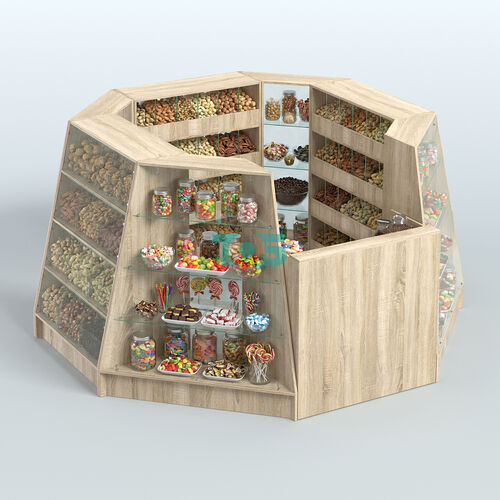 Торговый островок квадратный со стеклянными разделителями для продажи конфет и орехов на 72 ячейки №1-2 (4,94 кв.м)