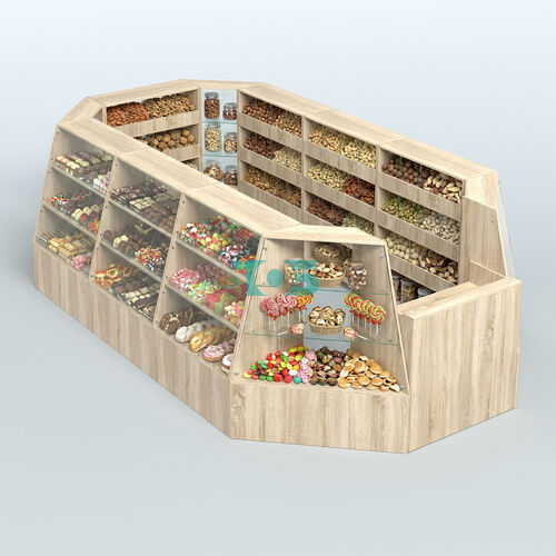 Торговый островок большой со стеклянными разделителями для продажи конфет и орехов на 91 ячейку №3-1 (10,57 кв.м)