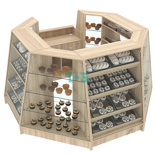 Низкий квадратный торговый остров для продажи выпечки и хлеба серии BAKERY №1-2 (4,94 кв.м)