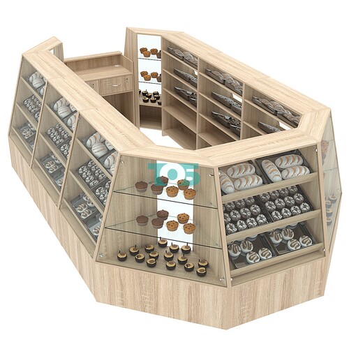 Низкий длинный торговый остров для продажи выпечки и хлеба серии BAKERY №3-1 (10,57 кв.м)