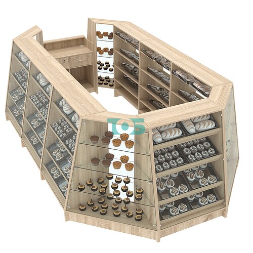 Низкий большой торговый остров для продажи выпечки и хлеба серии BAKERY №3-2 (10,57 кв.м)