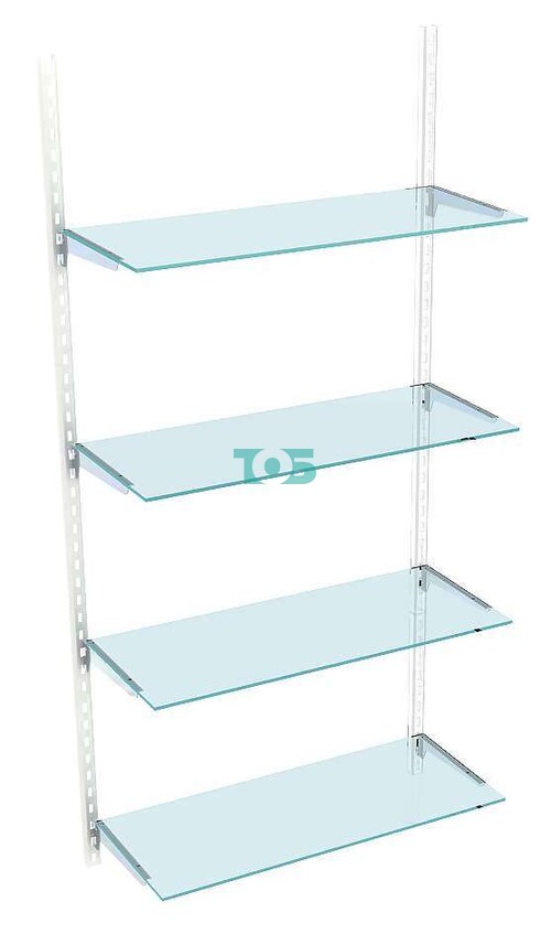 Настенный металлический торговый стеллаж с прозрачными полками без задней стенки