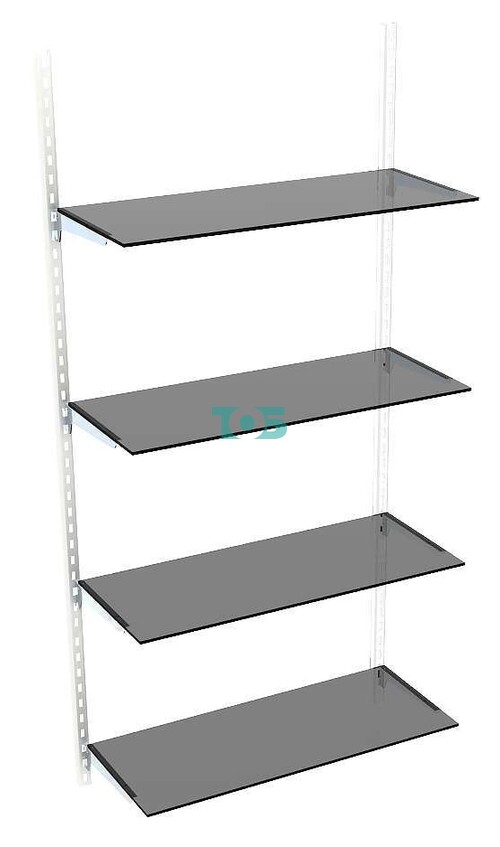 Настенный металлический торговый стеллаж с тонированными полками без задней стенки