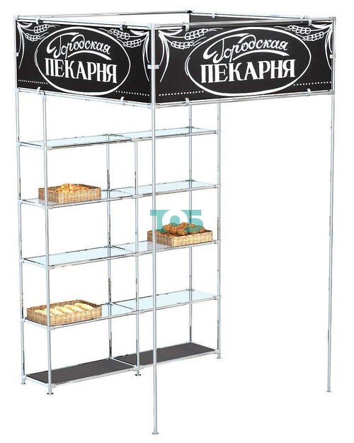 Сборно-разборный каркас из труб с прозрачными полками для розничных торговых точек №4-1 (3, 24 кв. м)